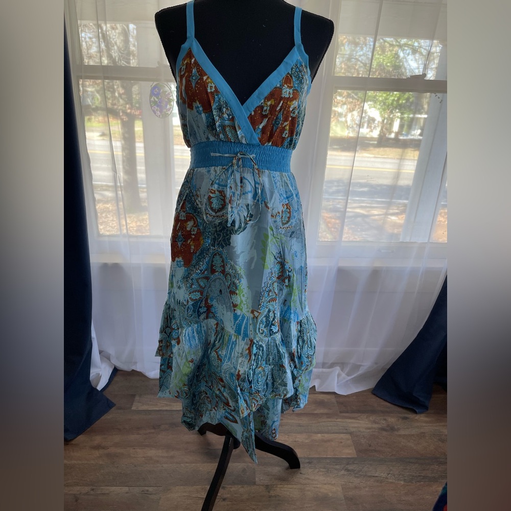 Chaney KC ruffle sundress blue and brown size S
